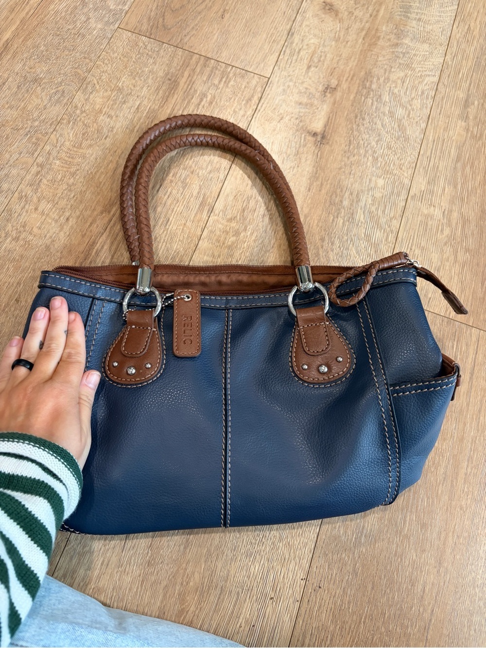 Relic by Fossil Blue Faux Leather Tote Shoulder Bag Braided Handles - Picture 4 of 12